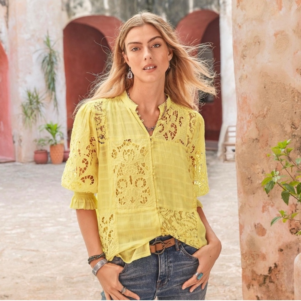 NWT Sundance Garbo Yellow Lace Top Size S
